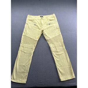Embellish Jeans Mens 40 Yellow Moto Biker Ribbed Panel Stretch Denim Zip Fly